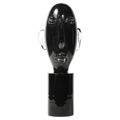 Pre-owned Sergio Rossi Mid-century Hand-blown Murano Black Glass Head Sculpture Signed