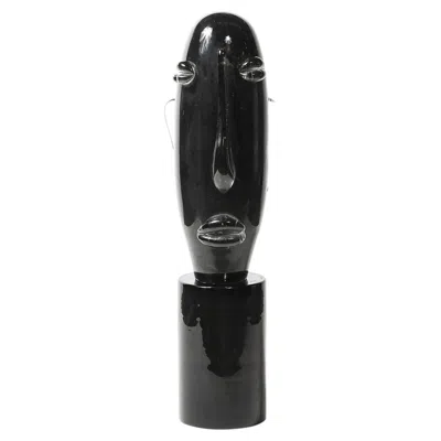 Pre-owned Sergio Rossi Mid-century Hand-blown Murano Black Glass Head Sculpture Signed