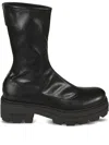 Sergio Rossi Chunky Sole Leather Mid-calf Round Toe Booties In Black