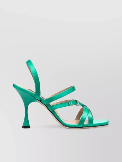 Sergio Rossi Tapered Heel Strappy Satin Sandals In Cyan