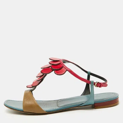 Pre-owned Sergio Rossi Multicolor Leather Flat Sandals Size 40