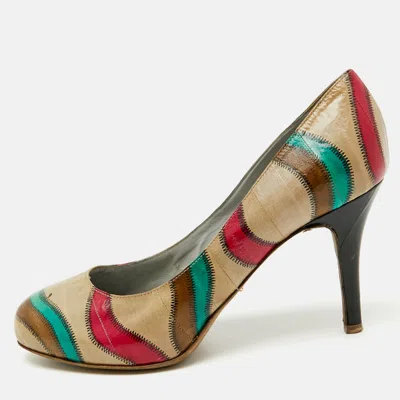 Pre-owned Sergio Rossi Multicolor Leather Round Toe Pumps Size 38
