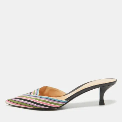Pre-owned Sergio Rossi Multicolor Striped Fabric Mules Size 38.5