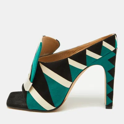 Pre-owned Sergio Rossi Multicolor Suede Open Toe Mules Size 37