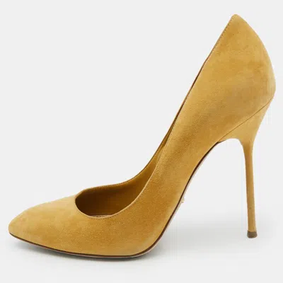 Sergio Rossi Mustard Yellow Suede Pumps In Gold