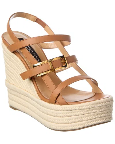 Sergio Rossi Nora 75 Leather Wedge Sandal In Brown