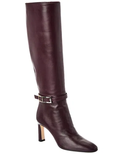Sergio Rossi Nora 80 Leather Knee-high Boot In Burgundy