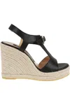 Sergio Rossi Sr Nora Sandals With Distinctive Buckle And Rope Wedge In Schwarz