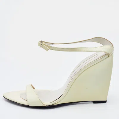 Sergio Rossi Off White Patent Leather Wedge Sandals