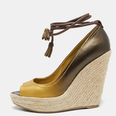 Sergio Rossi Ombre Gold Leather And Jute Ankle Wrap Wedge Pumps In Multi