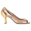 Sergio Rossi Open Toe Pumps In Beige And Gold Leather In Beige
