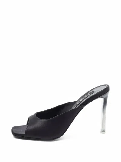 Pre-owned Sergio Rossi Open-toe Satin Sandals In Black