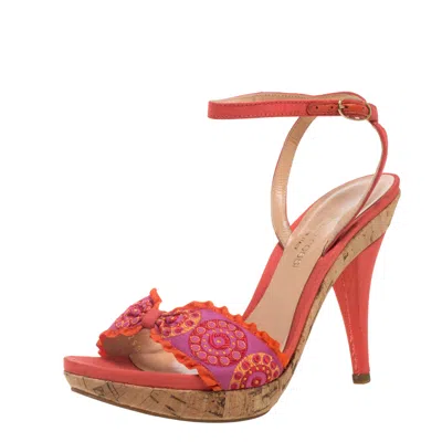 Sergio Rossi Orange Embroidered Strap Sandals In Multi