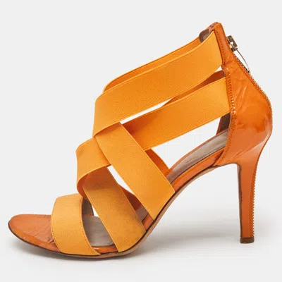 Pre-owned Sergio Rossi Orange Leather And Elastic Strappy Sandals Size 37.5