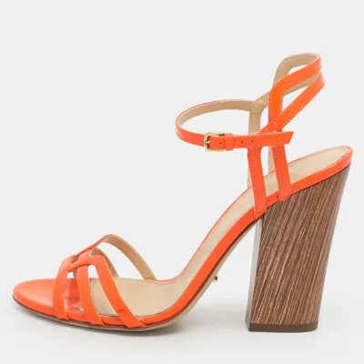 Pre-owned Sergio Rossi Orange Patent Leather Ankle Strap Sandals Size 38
