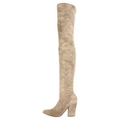 Pre-owned Sergio Rossi Over-the-knee Suede Boots In Sand