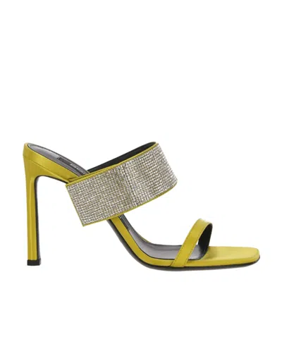 Sergio Rossi Paris Open Toe Satin Mules In Gray