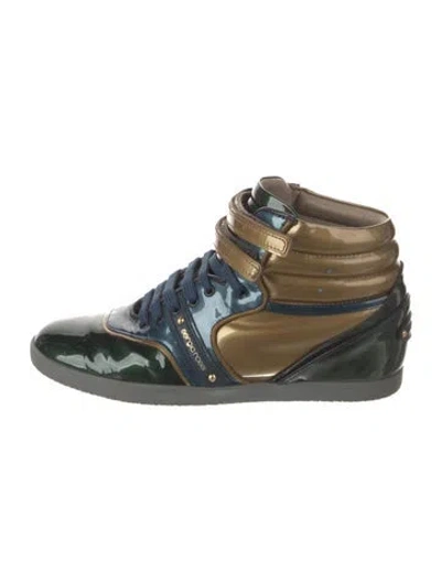 Pre-owned Sergio Rossi Patent Leather Colorblock Pattern Sneakers In Blue