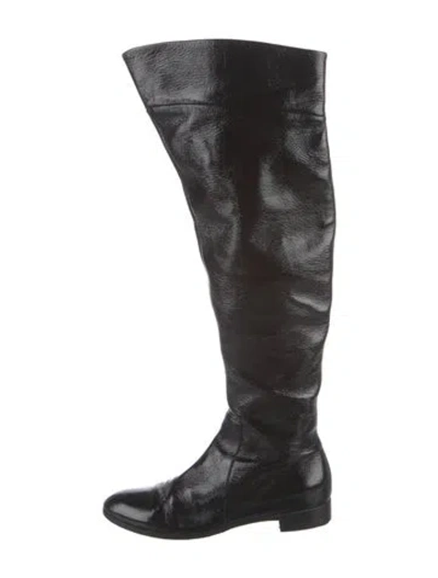 Pre-owned Sergio Rossi Patent Leather Riding Boots In Black