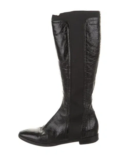 Pre-owned Sergio Rossi Patent Leather Riding Boots In Black