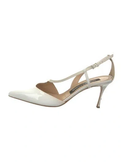 Pre-owned Sergio Rossi Patent Leather Slingback Pumps In White