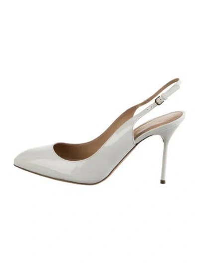 Pre-owned Sergio Rossi Patent Leather Slingback Pumps In White
