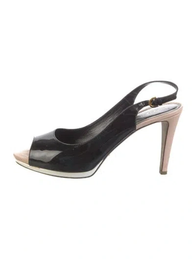 Pre-owned Sergio Rossi Patent Leather Slingback Sandals In Black