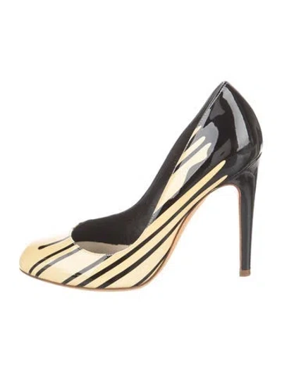 Pre-owned Sergio Rossi Patent Leather Striped Pumps In Black
