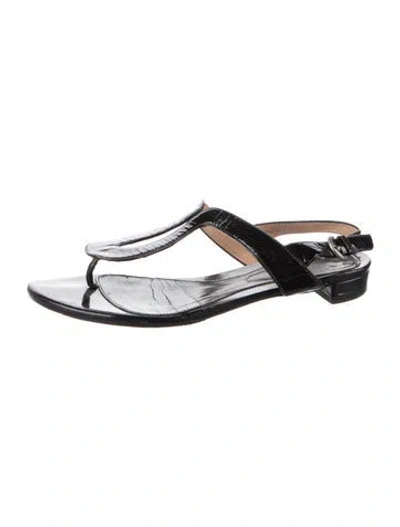 Pre-owned Sergio Rossi Patent Leather T-strap Sandals In Black