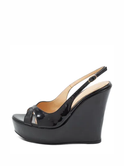 Pre-owned Sergio Rossi Patent Leather Wedge Sandals In Black