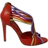 Sergio Rossi Peep Toe Zip Back Heels In Multicolor Leather In Multi