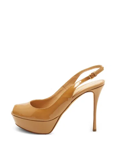 Pre-owned Sergio Rossi Peep-toe Slingback Pumps In Neutrals