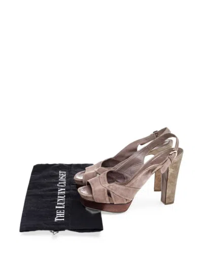 Pre-owned Sergio Rossi Peep-toe Slingback Sandals In Neutral