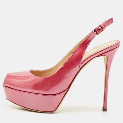 Sergio Rossi Pink Patent Leather Peep Toe Slingback Platform Pumps