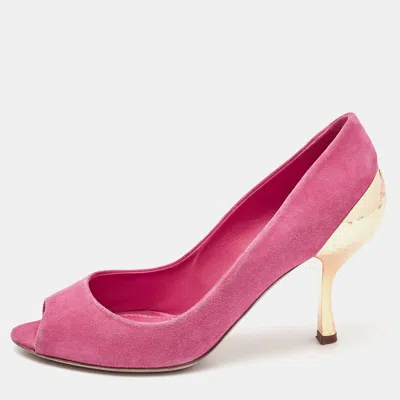 Sergio Rossi Pink Suede Peep Toe Pumps