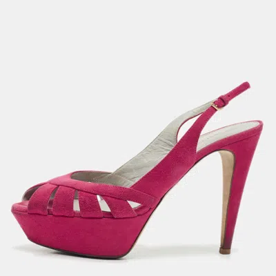 Pre-owned Sergio Rossi Pink Suede Platform Slingback Sandals Size 38