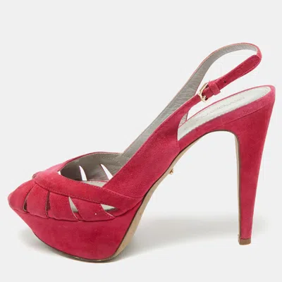 Pre-owned Sergio Rossi Pink Suede Platform Slingback Sandals Size 38.5