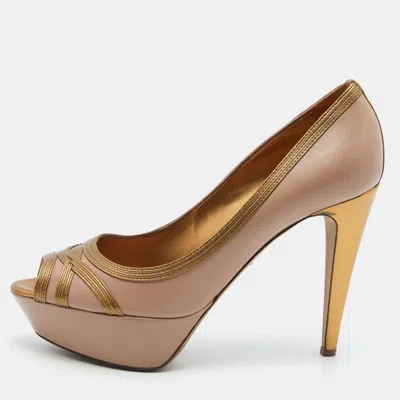 Pre-owned Sergio Rossi Pink/gold Leather Peep Toe Platform Pumps Size 40.5
