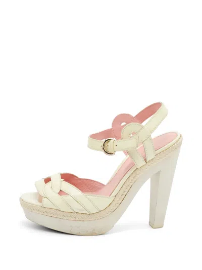 Pre-owned Sergio Rossi Platform Espadrille Sandals In White