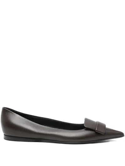 Sergio Rossi Pointed Leather Loafers In Brown