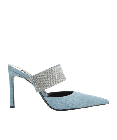 Sergio Rossi Pointed Muller Shoes In Blue/crystal