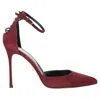 Sergio Rossi Pointed Toe Ankle Strap Pumps In Burgundy Suede In Red
