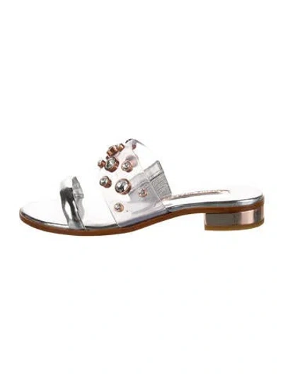 Pre-owned Sergio Rossi Polka Dot Print Slides In Silver