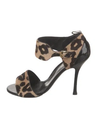 Pre-owned Sergio Rossi Ponyhair Animal Print Sandals In Brown