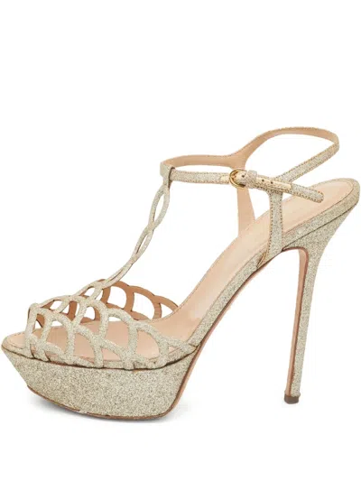 Pre-owned Sergio Rossi  140mm Glitter-embellished Sandals In Gold