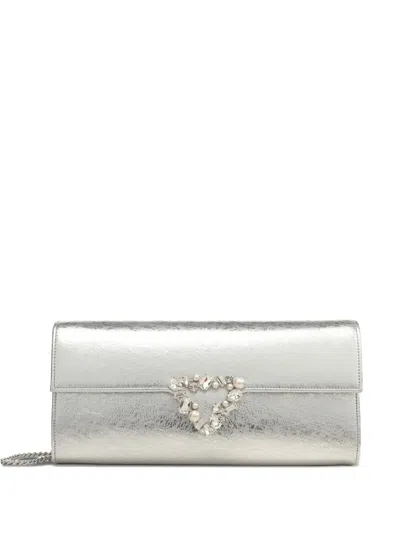 Sergio Rossi Precious Crystal-embellished Clutch In Silver