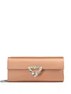 Sergio Rossi Precious Crystal-embellished Satin Clutch In Neutral