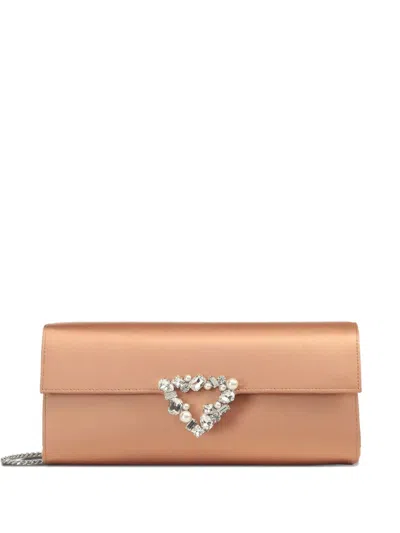 Sergio Rossi Precious Crystal-embellished Satin Clutch In Neutral