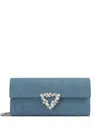 Sergio Rossi Precious Denim Heart-embellished Clutch In Blue
