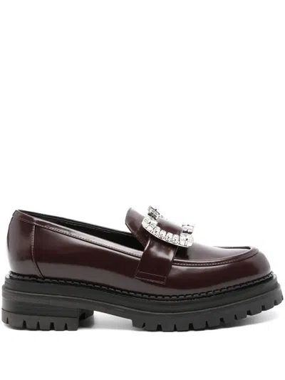 Sergio Rossi Prince Crystal-buckle Loafers In Burdeos